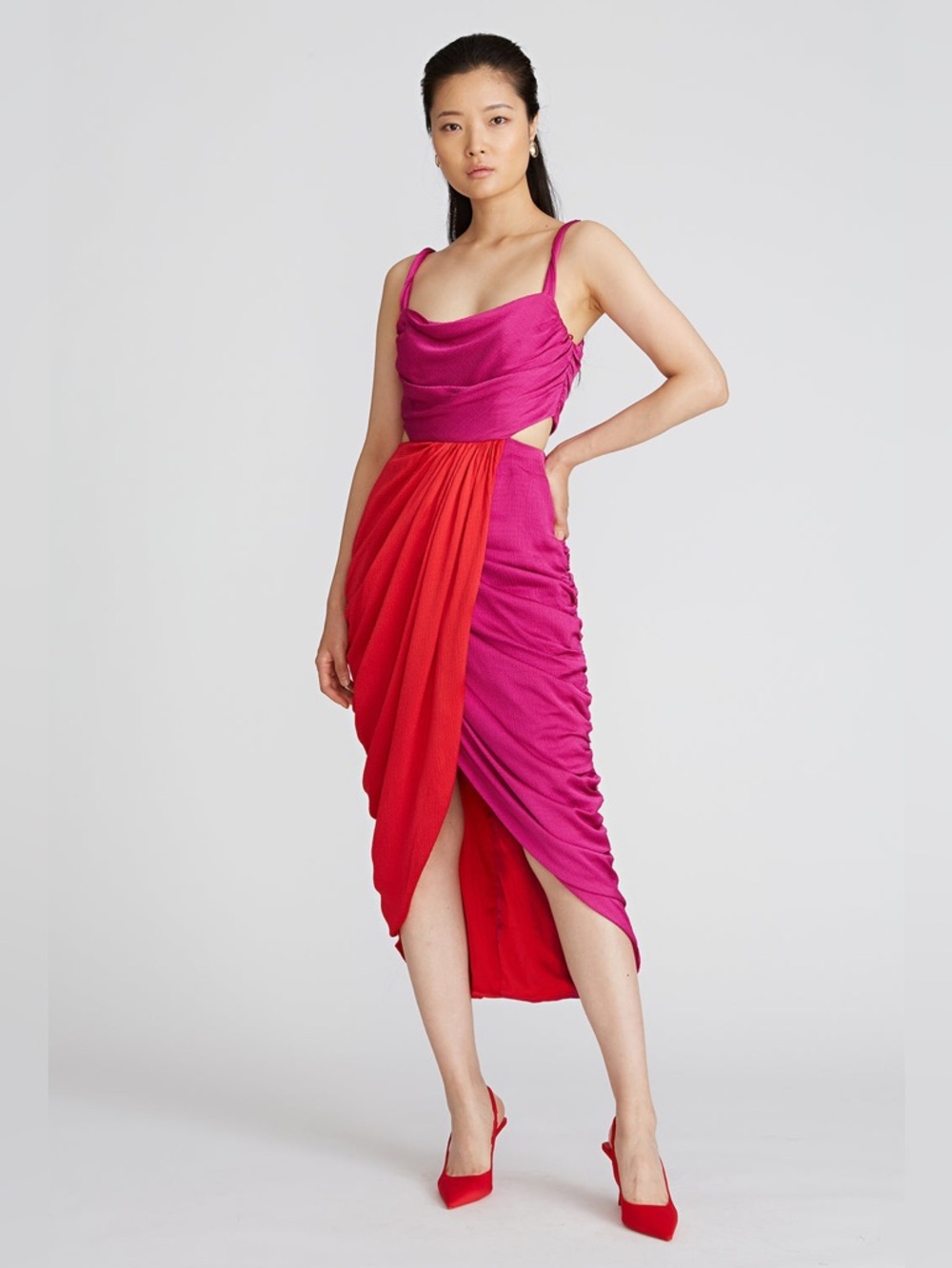 Amur 4 Persey Twist Strap Dress Raspberry Sorbet Red Purple Cowl Neck Ruched